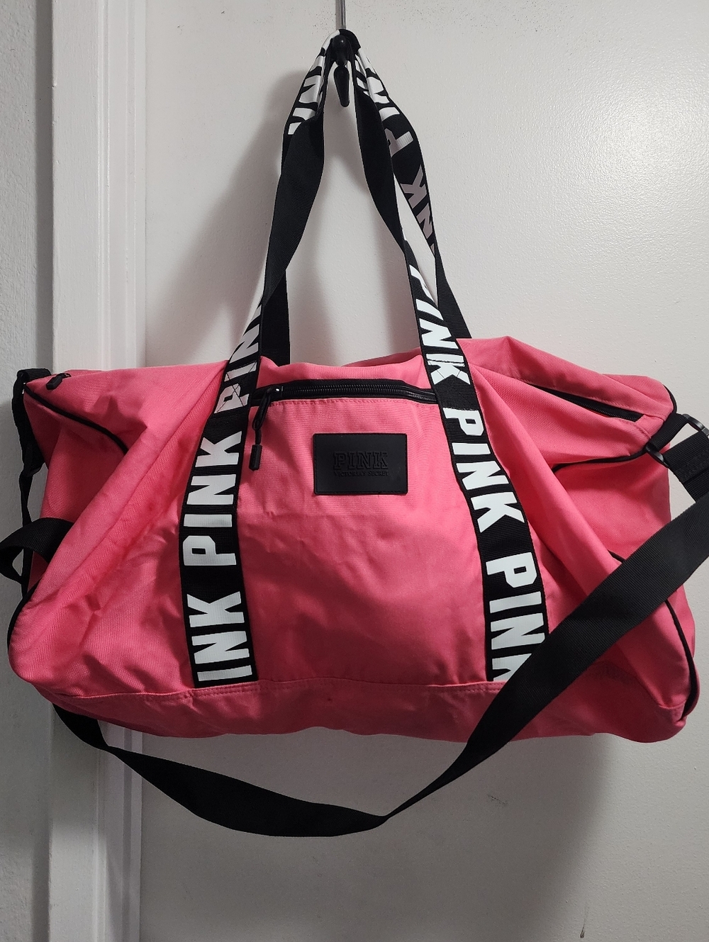 PINK Victoria's Secret Bright Pink Logo Strap Duffel